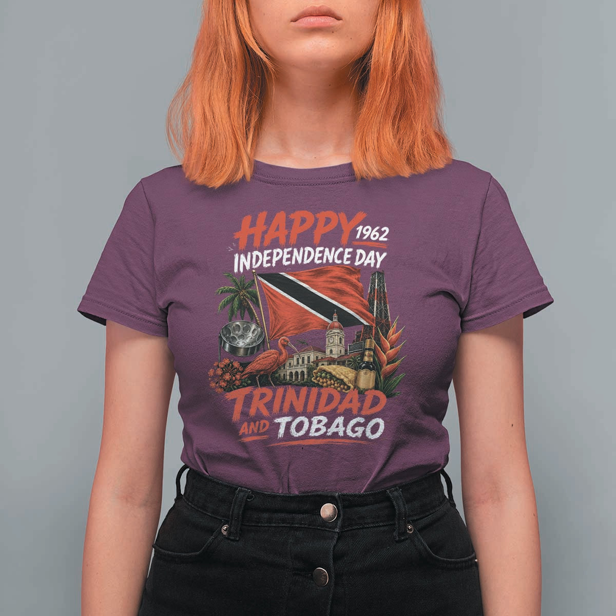 Trinidad And Tobago Independence Day T Shirt For Women Trinidadian Heritage Steelpan Scarlet Ibis