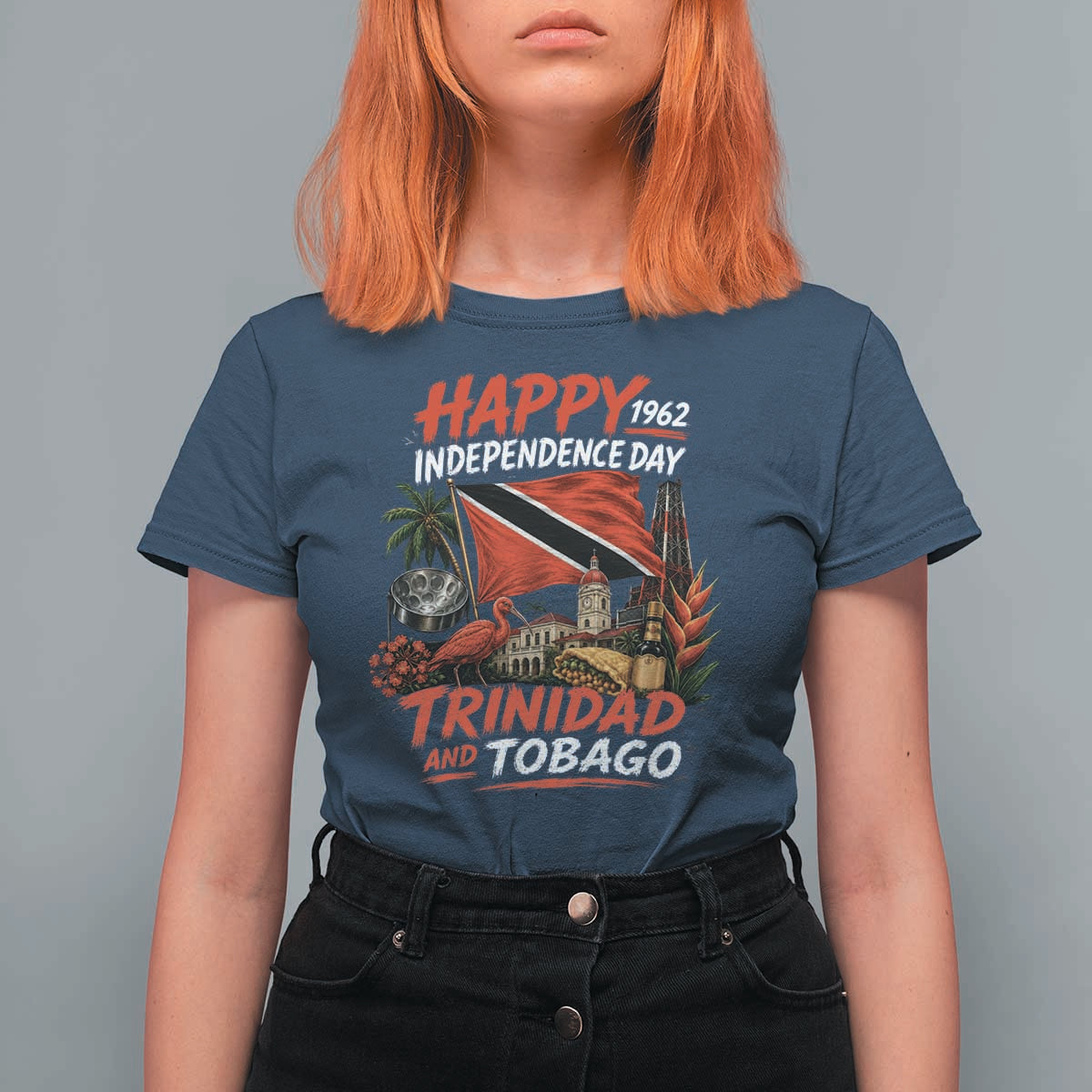 Trinidad And Tobago Independence Day T Shirt For Women Trinidadian Heritage Steelpan Scarlet Ibis
