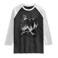 Mothman Howling at Moon 90s Retro Raglan Shirt Funny West Virginia Cryptid