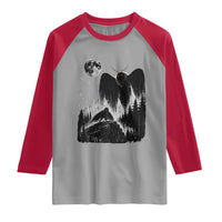 Mothman Howling at Moon 90s Retro Raglan Shirt Funny West Virginia Cryptid
