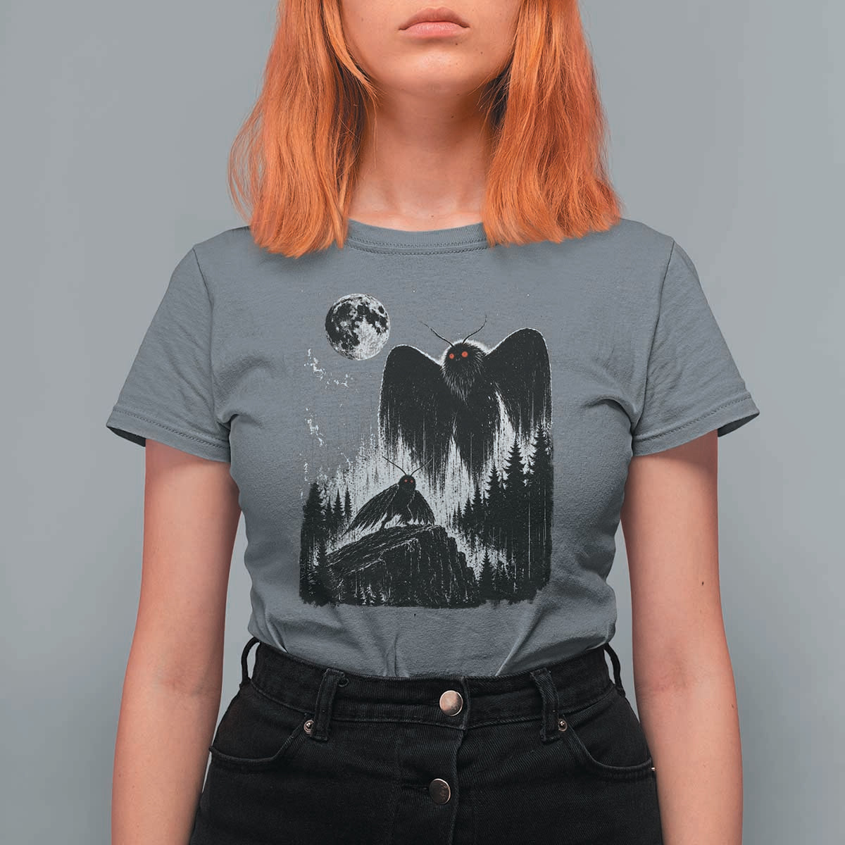 Mothman Howling at Moon 90s Retro T Shirt For Women Funny West Virginia Cryptid