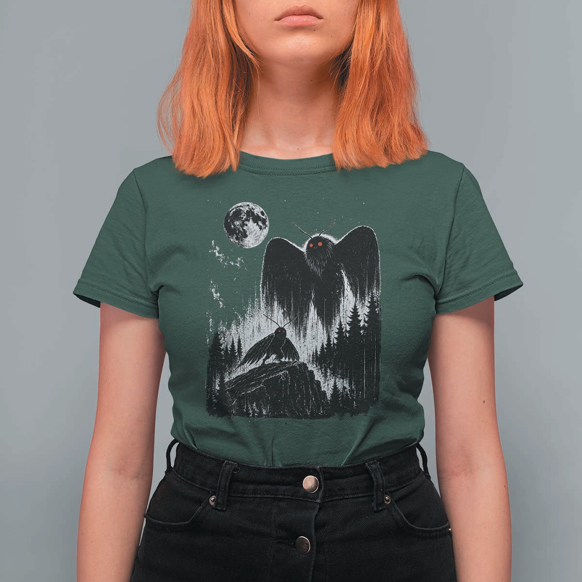 Mothman Howling at Moon 90s Retro T Shirt For Women Funny West Virginia Cryptid