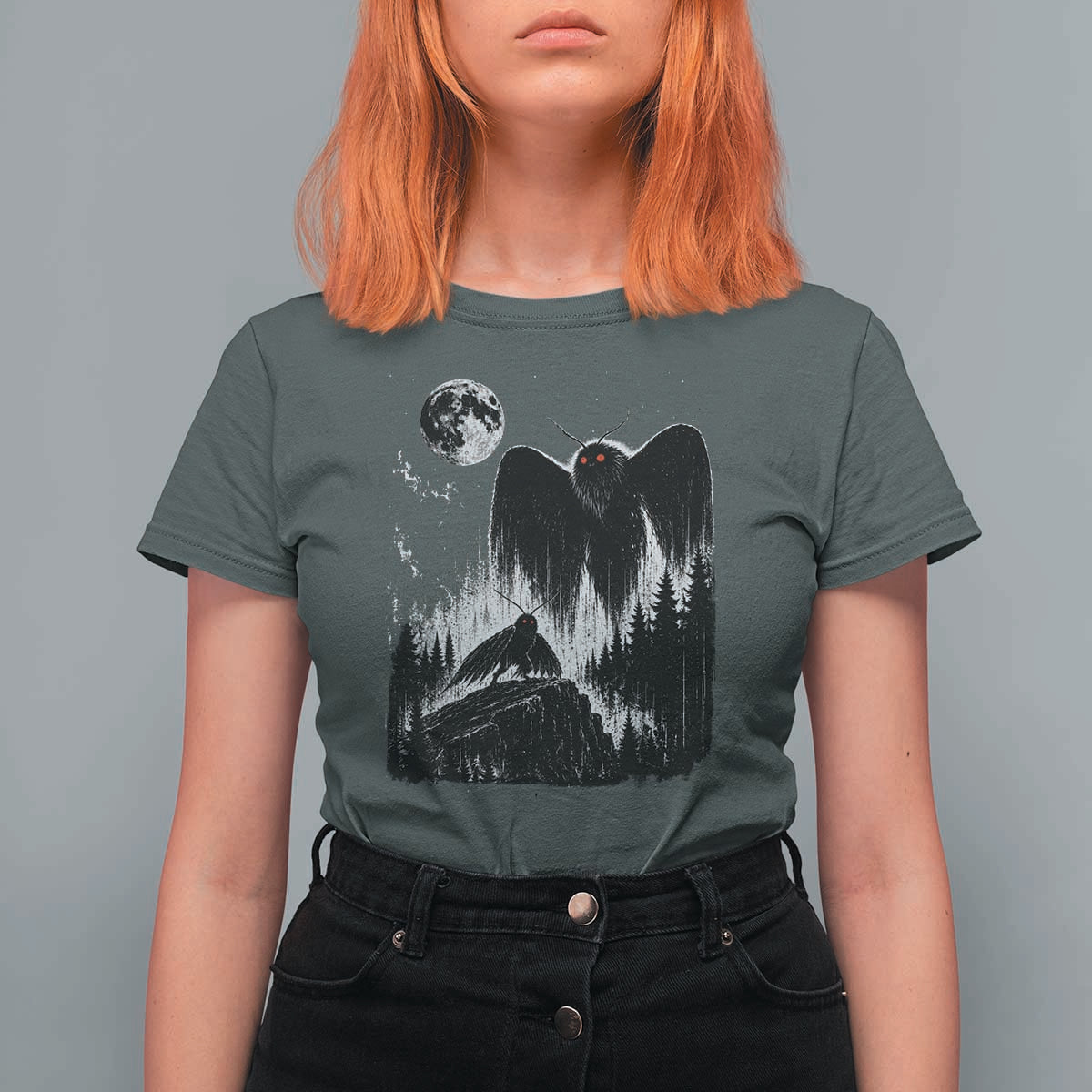 Mothman Howling at Moon 90s Retro T Shirt For Women Funny West Virginia Cryptid