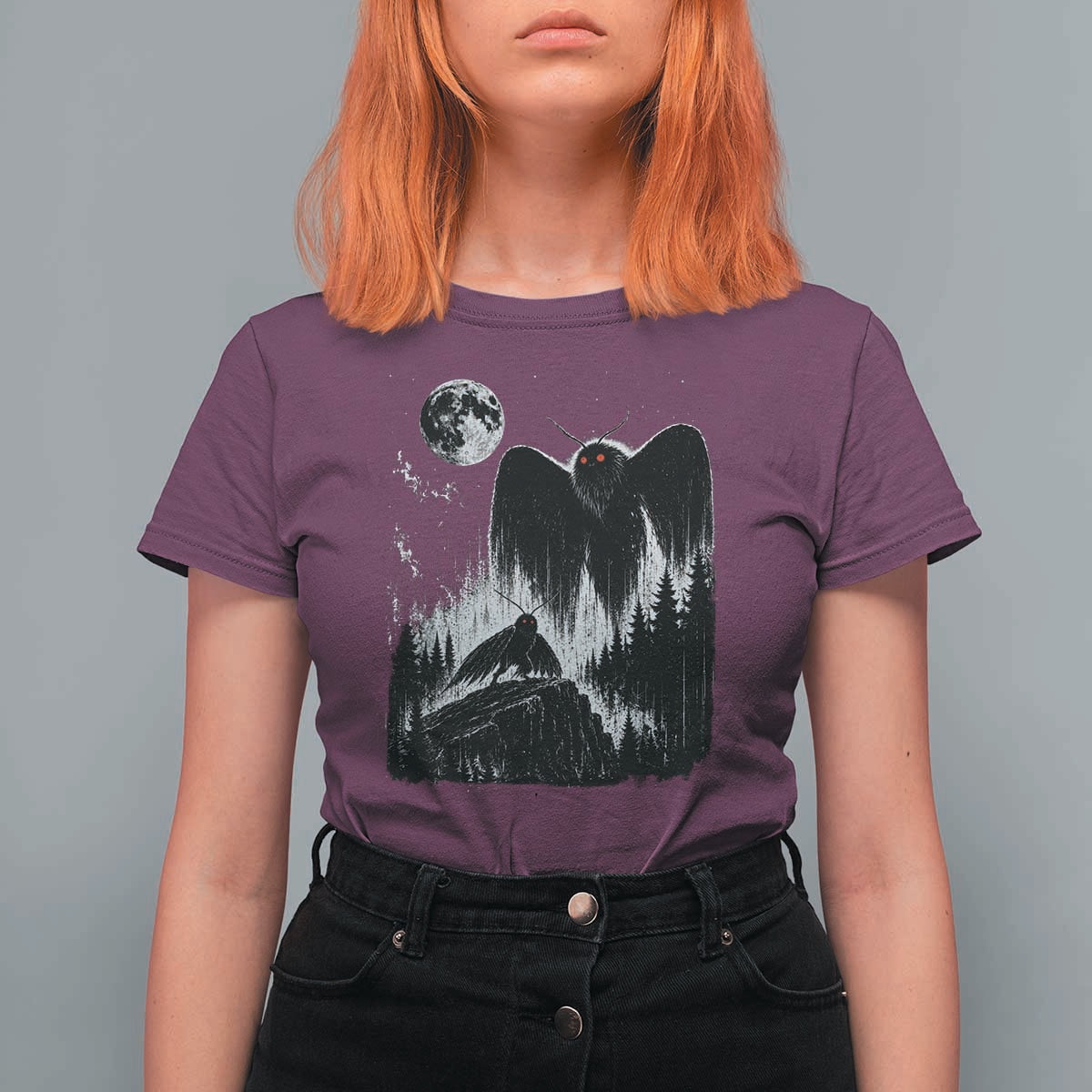 Mothman Howling at Moon 90s Retro T Shirt For Women Funny West Virginia Cryptid