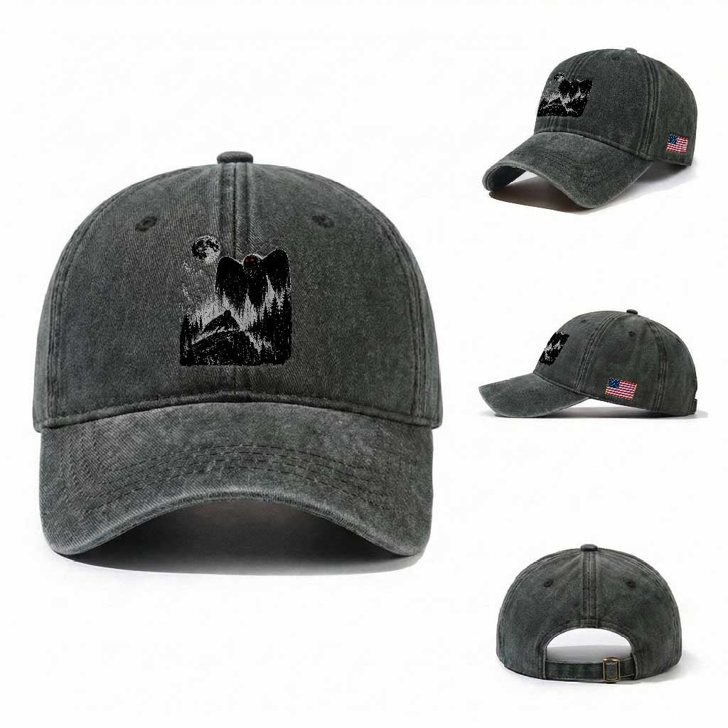 Mothman Howling at Moon 90s Retro Washed Cotton Baseball Cap Funny West Virginia Cryptid