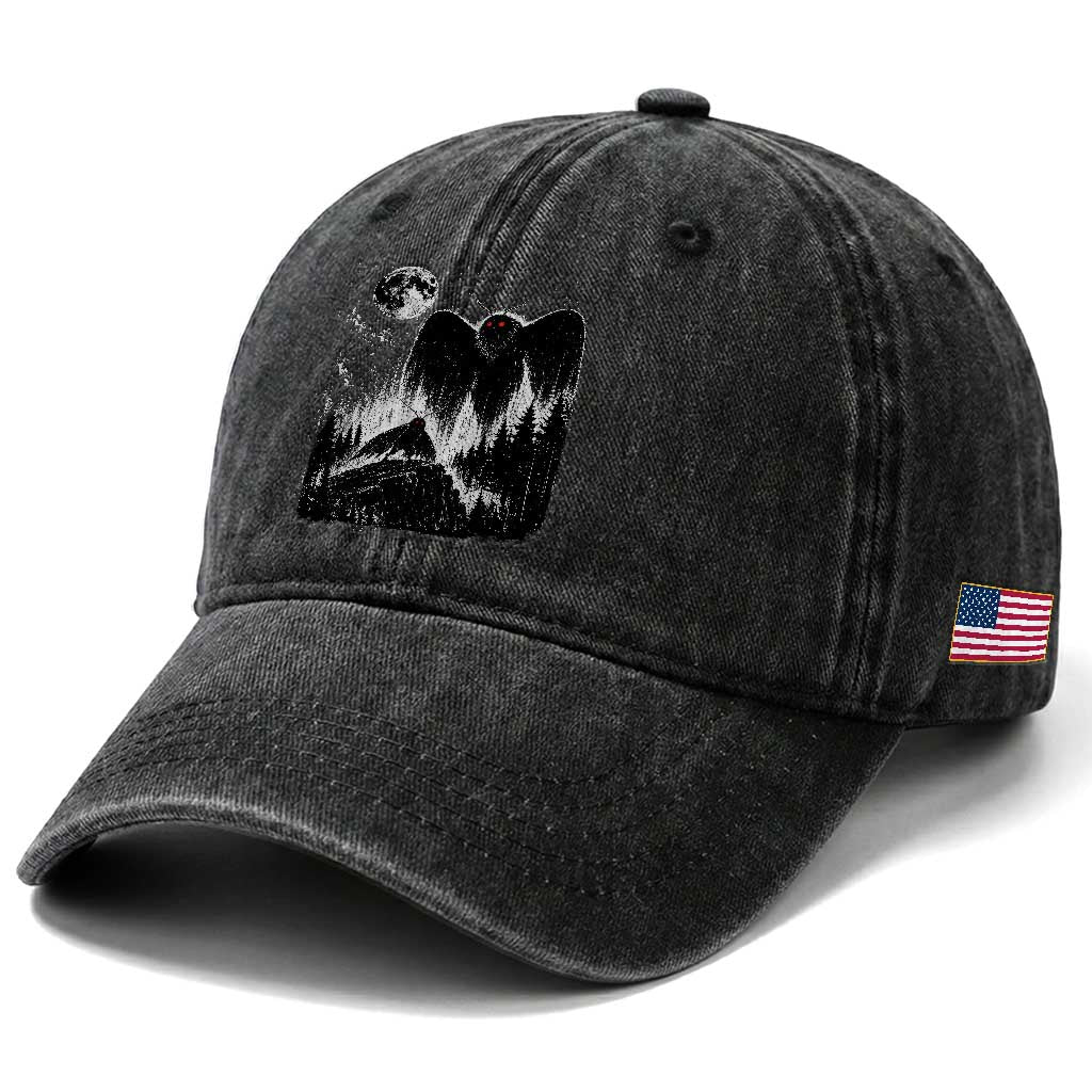 Mothman Howling at Moon 90s Retro Washed Cotton Baseball Cap Funny West Virginia Cryptid