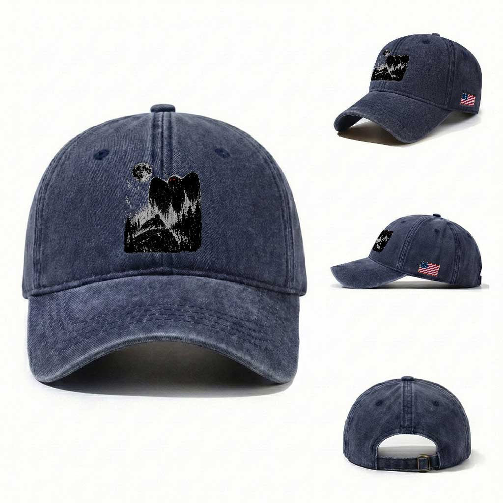 Mothman Howling at Moon 90s Retro Washed Cotton Baseball Cap Funny West Virginia Cryptid