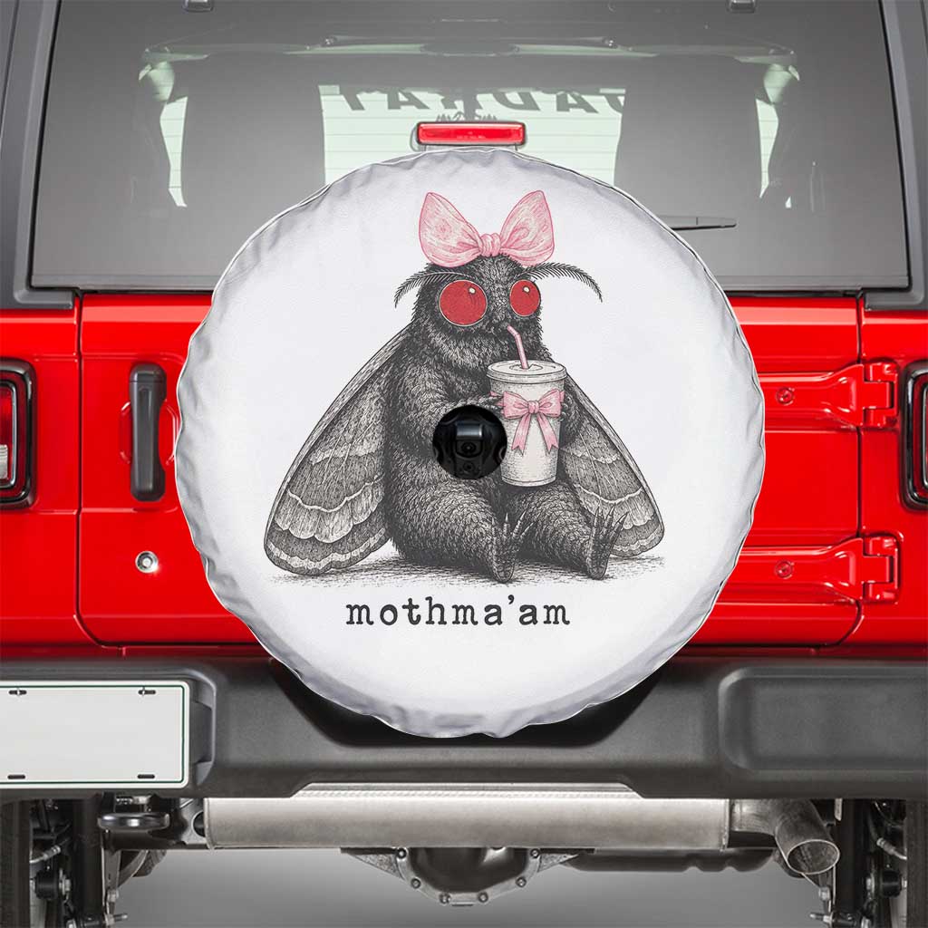 Funny Mothman Mothma'am Cute Pink Bow Coquette Spare Tire Cover