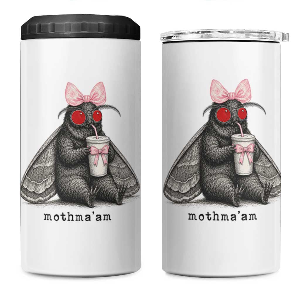 Funny Mothman Mothma'am Cute Pink Bow Coquette 4 in 1 Can Cooler Tumbler