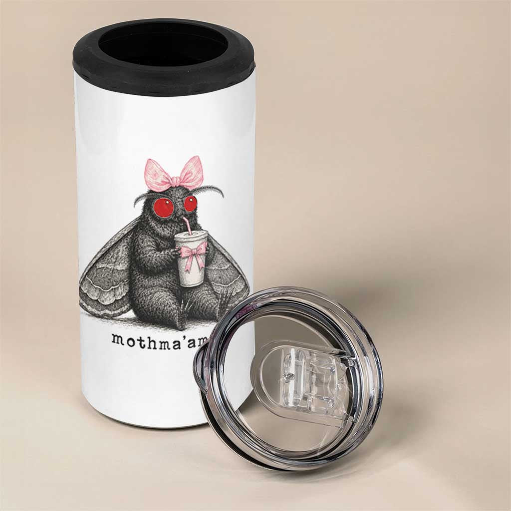 Funny Mothman Mothma'am Cute Pink Bow Coquette 4 in 1 Can Cooler Tumbler