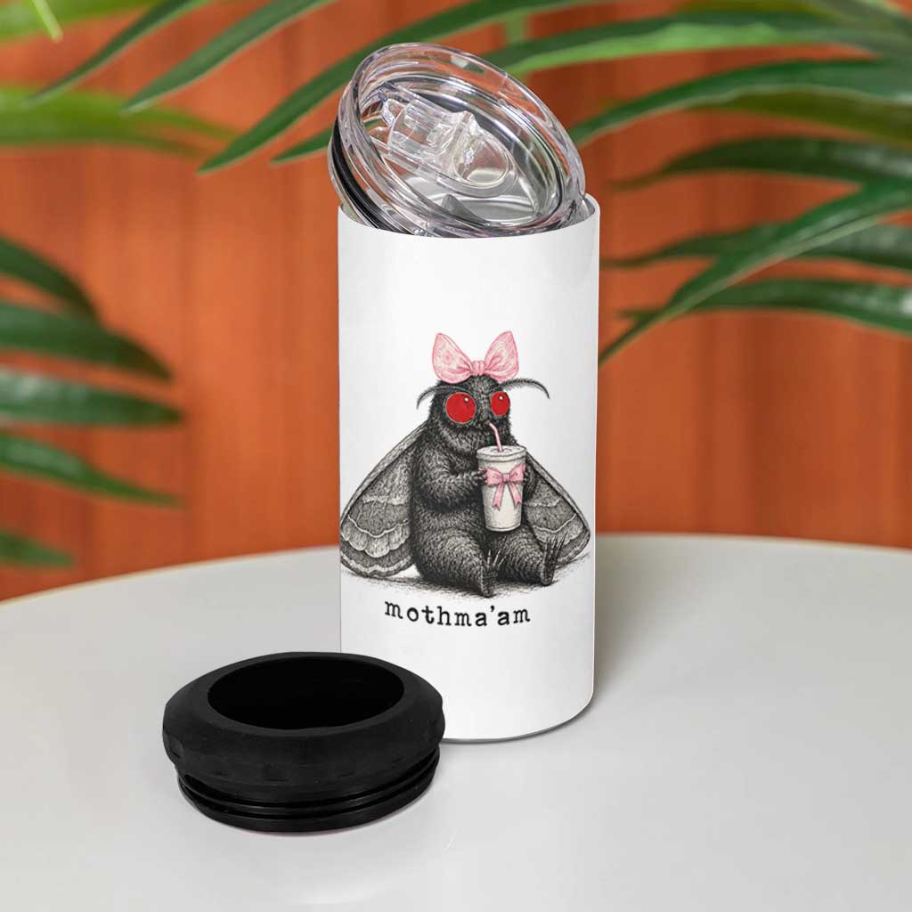 Funny Mothman Mothma'am Cute Pink Bow Coquette 4 in 1 Can Cooler Tumbler