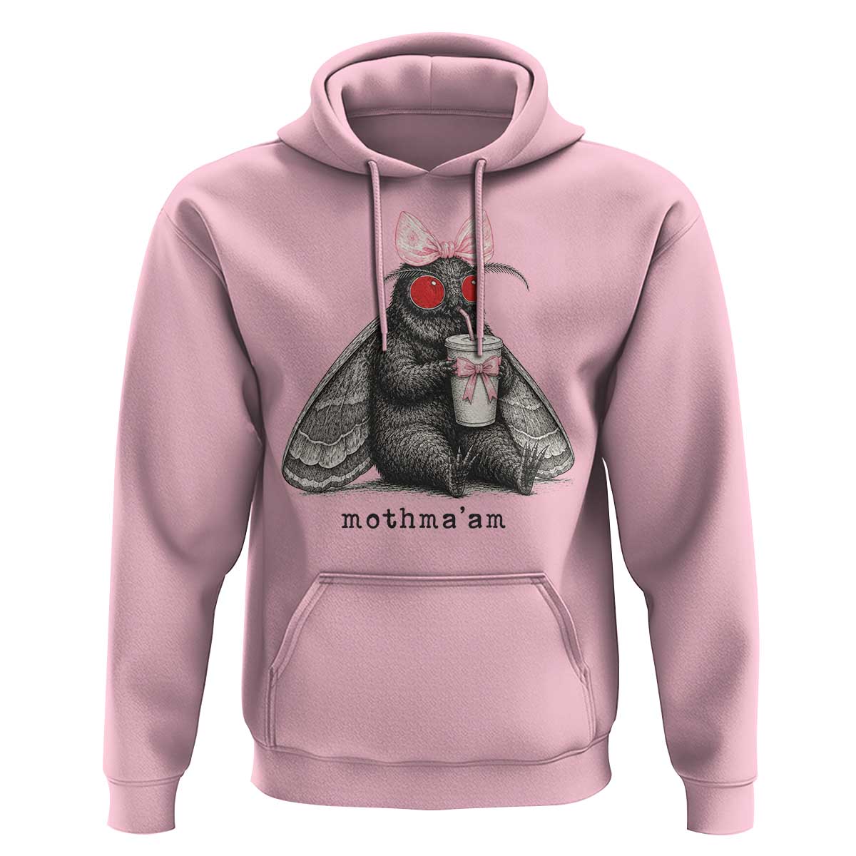 Funny Mothman Mothma'am Cute Pink Bow Coquette Hoodie