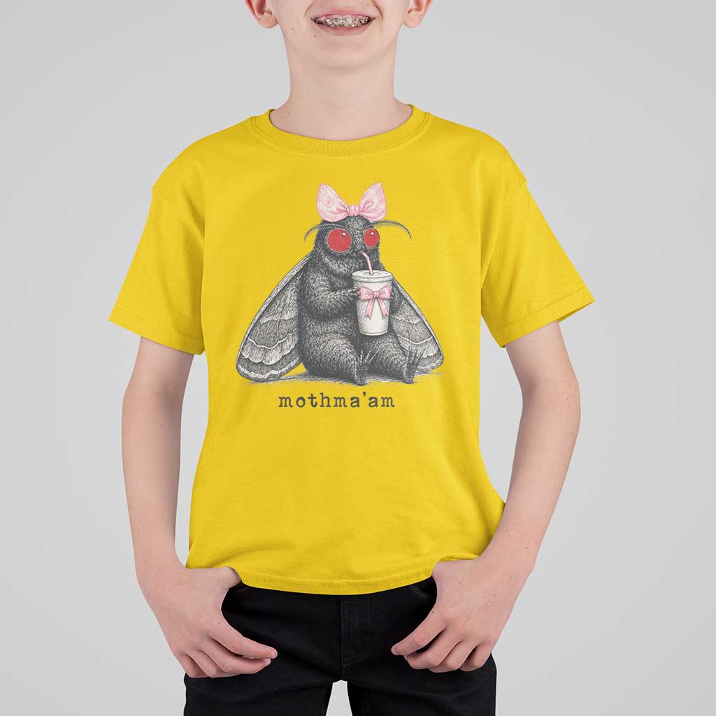 Funny Mothman Mothma'am Cute Pink Bow Coquette T Shirt For Kid