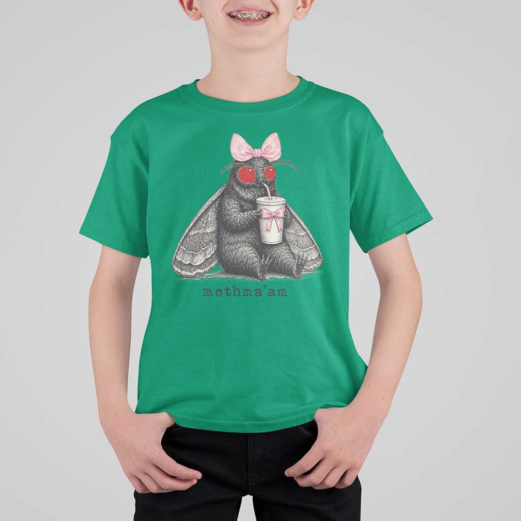 Funny Mothman Mothma'am Cute Pink Bow Coquette T Shirt For Kid