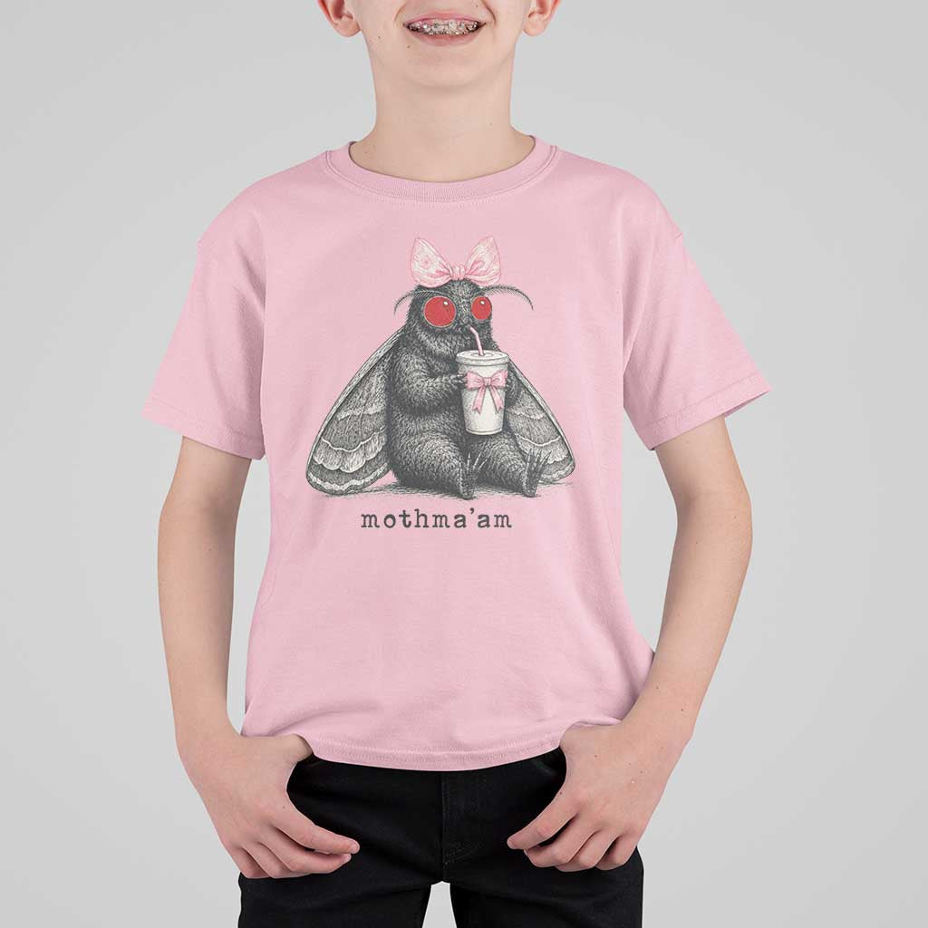 Funny Mothman Mothma'am Cute Pink Bow Coquette T Shirt For Kid