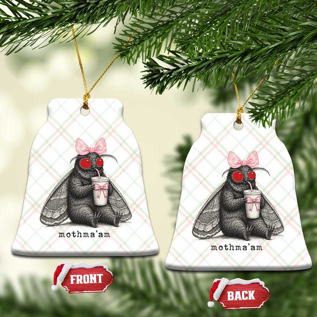 Funny Mothman Mothma'am Cute Pink Bow Coquette Ceramic Ornament
