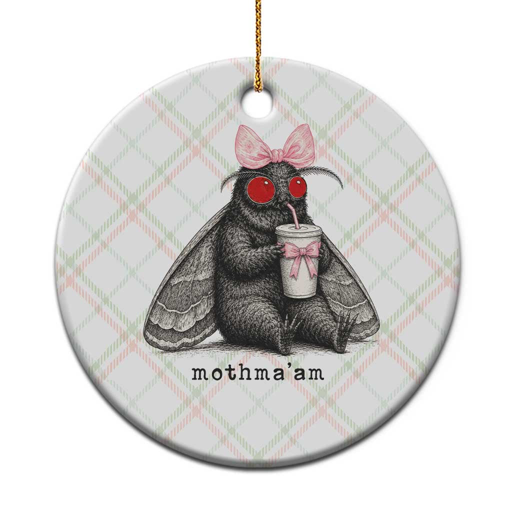 Funny Mothman Mothma'am Cute Pink Bow Coquette Ceramic Ornament