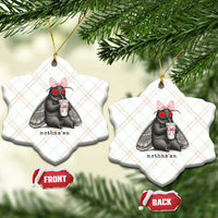 Funny Mothman Mothma'am Cute Pink Bow Coquette Ceramic Ornament