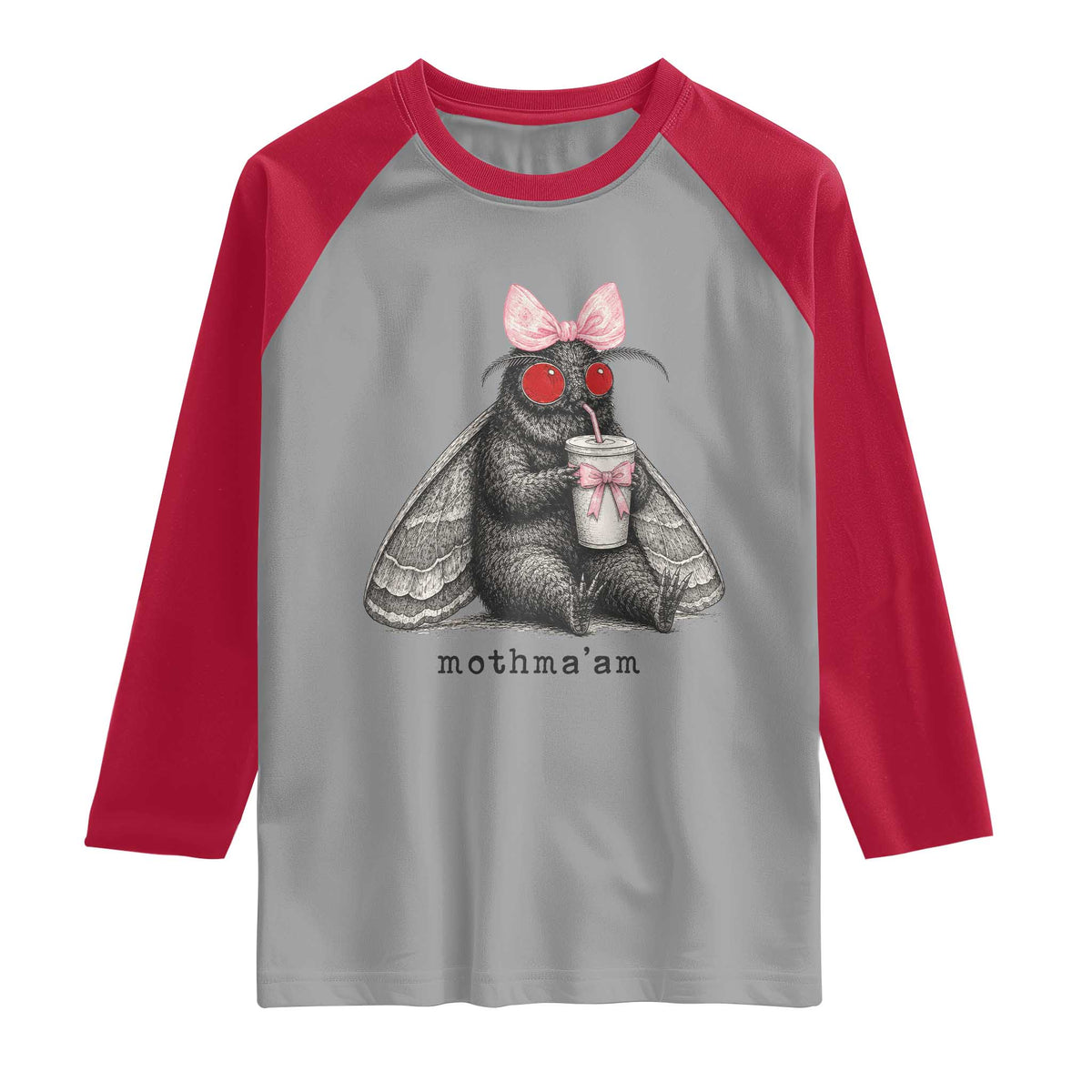 Funny Mothman Mothma'am Cute Pink Bow Coquette Raglan Shirt