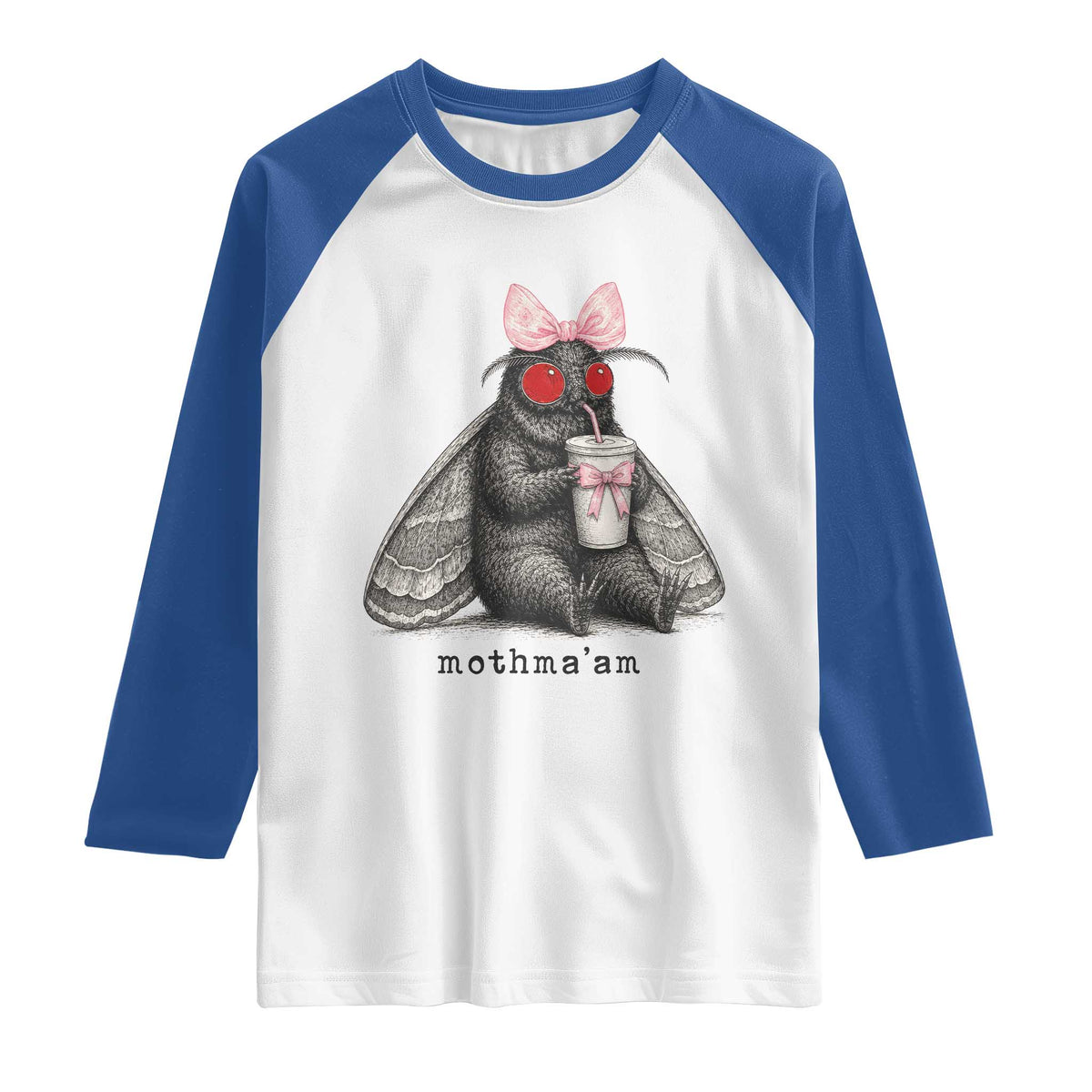Funny Mothman Mothma'am Cute Pink Bow Coquette Raglan Shirt