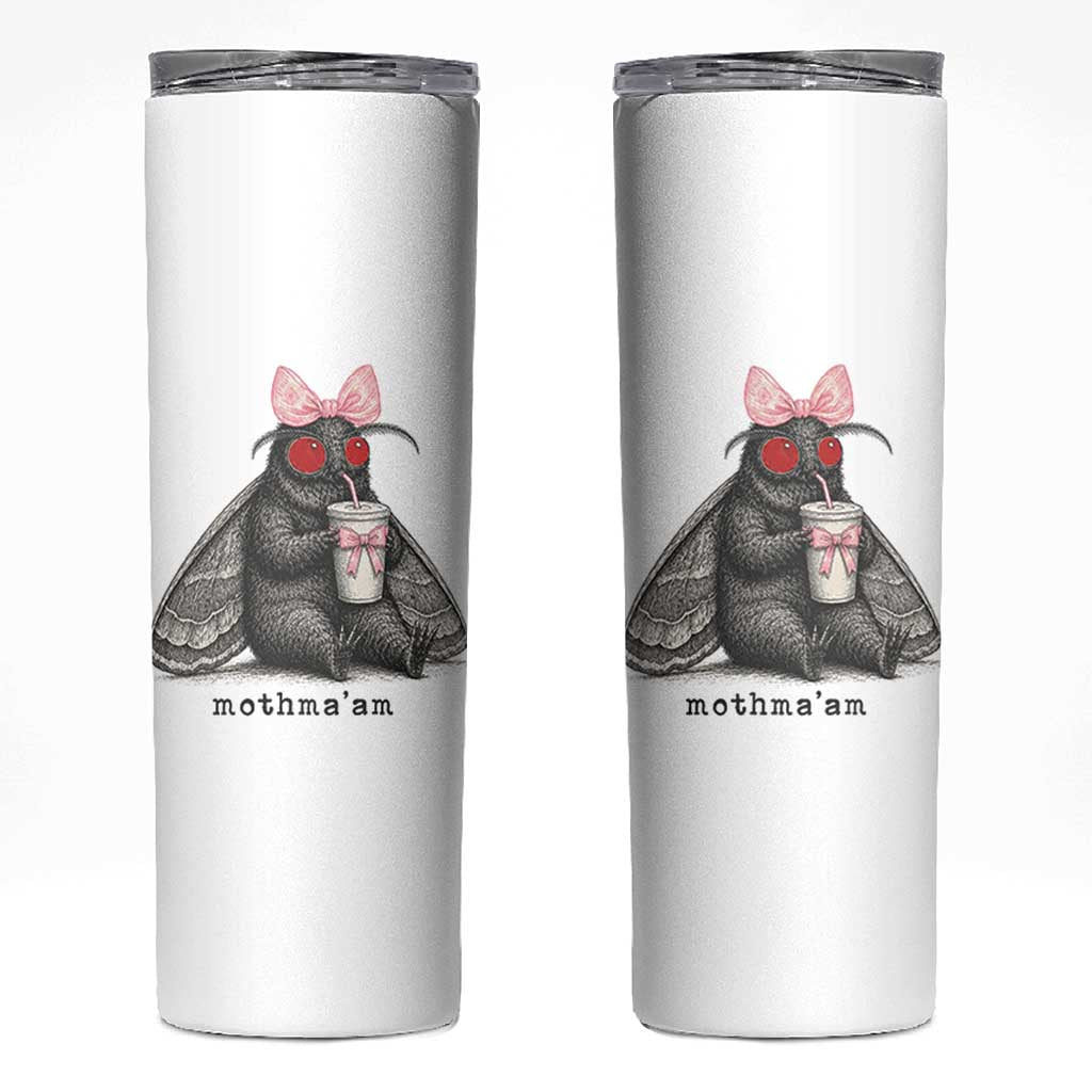 Funny Mothman Mothma'am Cute Pink Bow Coquette Skinny Tumbler