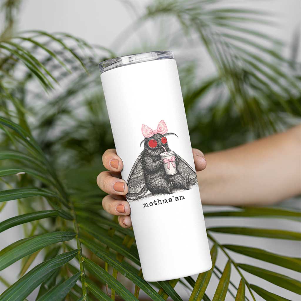 Funny Mothman Mothma'am Cute Pink Bow Coquette Skinny Tumbler