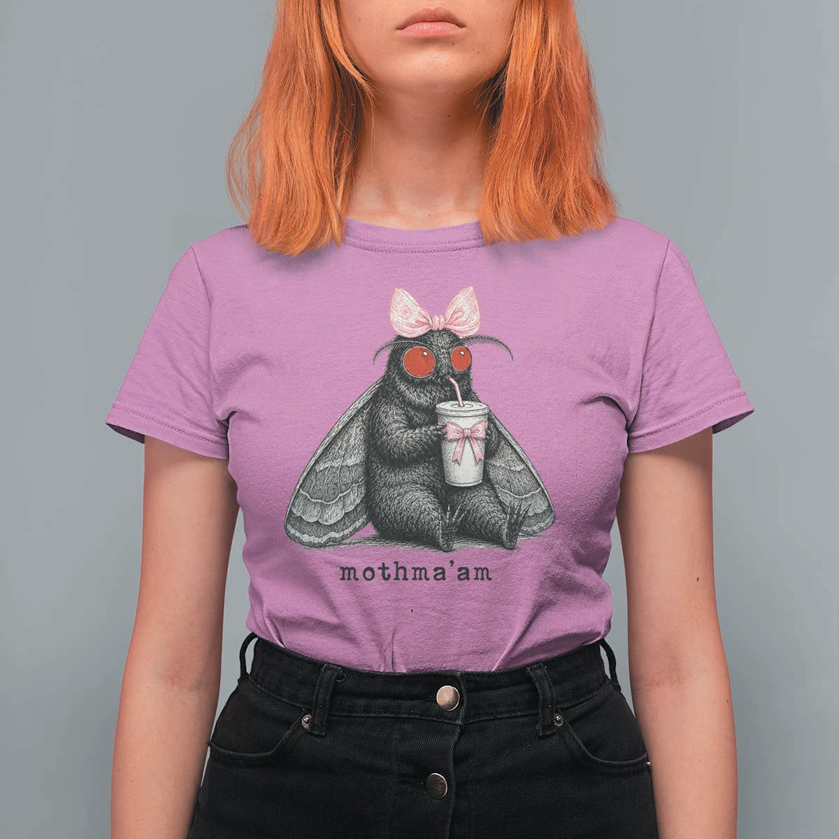 Funny Mothman Mothma'am Cute Pink Bow Coquette T Shirt For Women