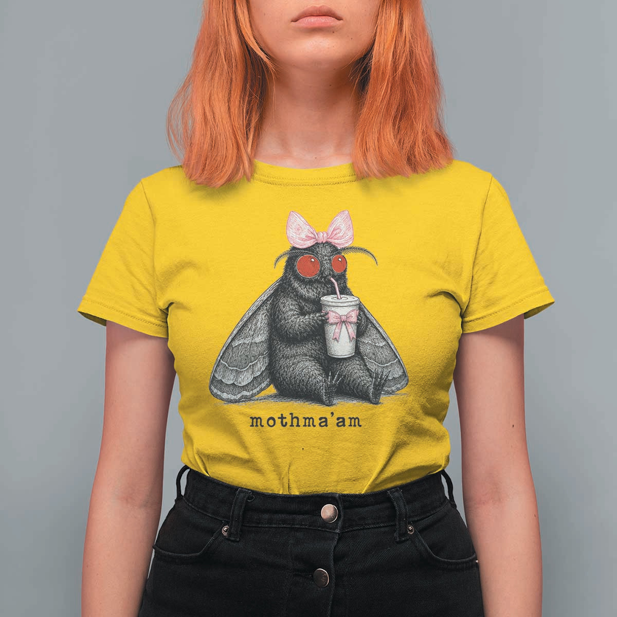 Funny Mothman Mothma'am Cute Pink Bow Coquette T Shirt For Women