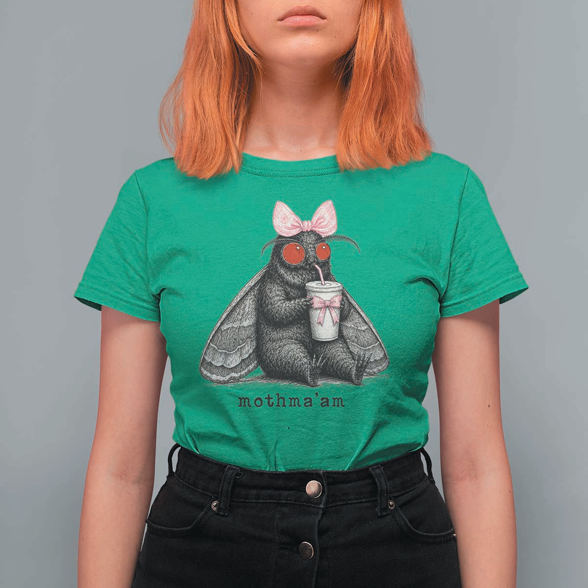 Funny Mothman Mothma'am Cute Pink Bow Coquette T Shirt For Women