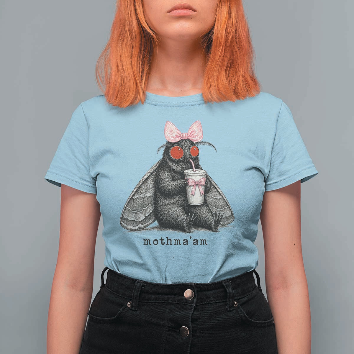 Funny Mothman Mothma'am Cute Pink Bow Coquette T Shirt For Women