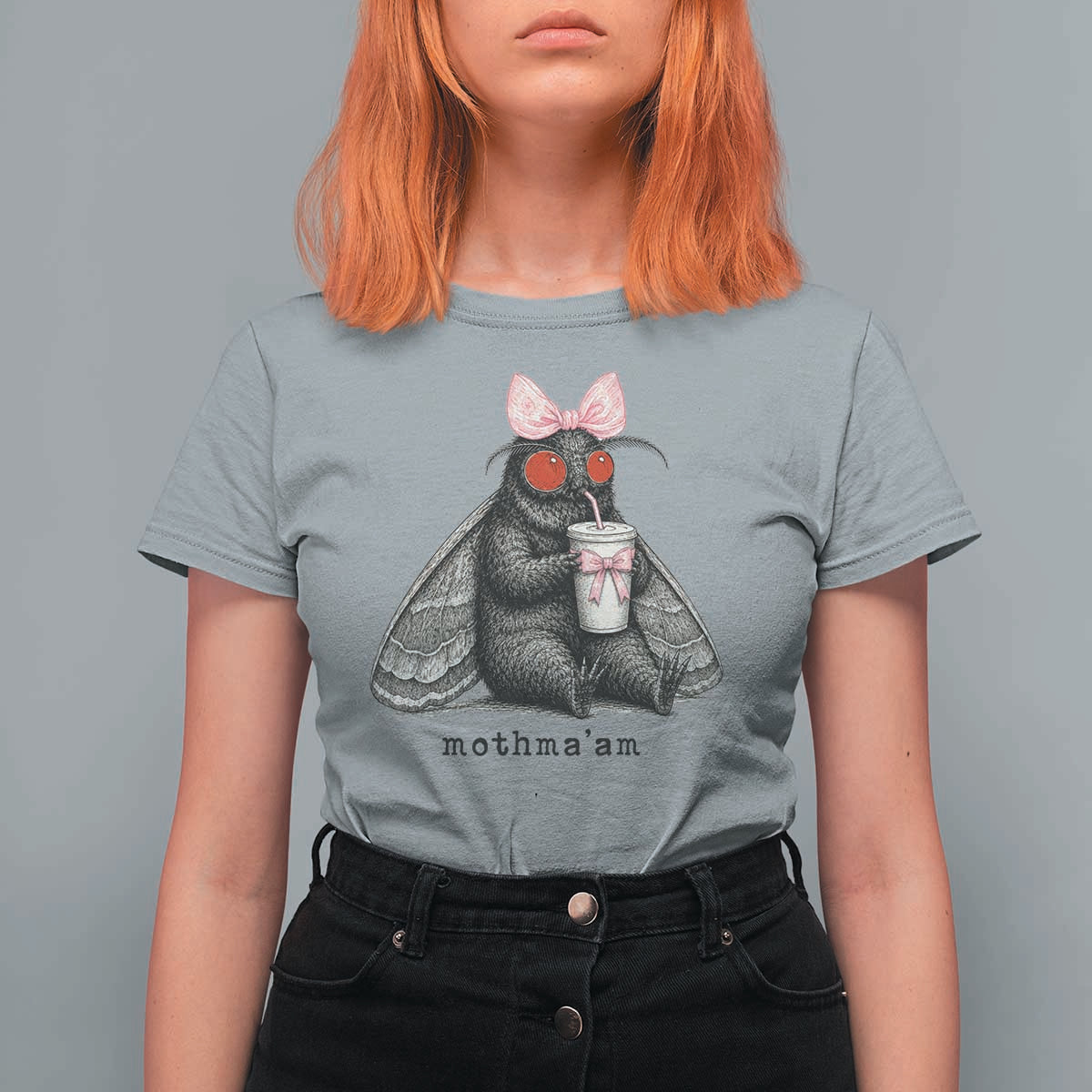Funny Mothman Mothma'am Cute Pink Bow Coquette T Shirt For Women