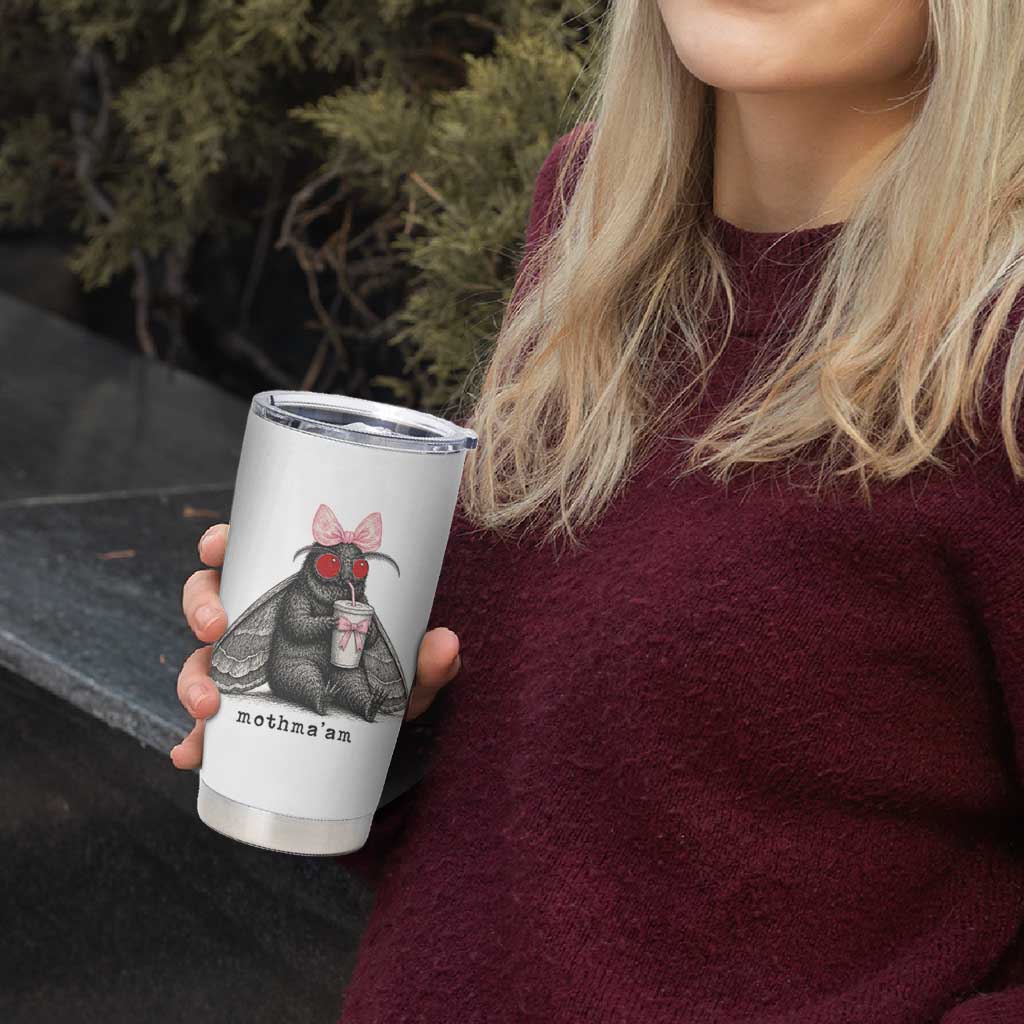 Funny Mothman Mothma'am Cute Pink Bow Coquette Tumbler Cup