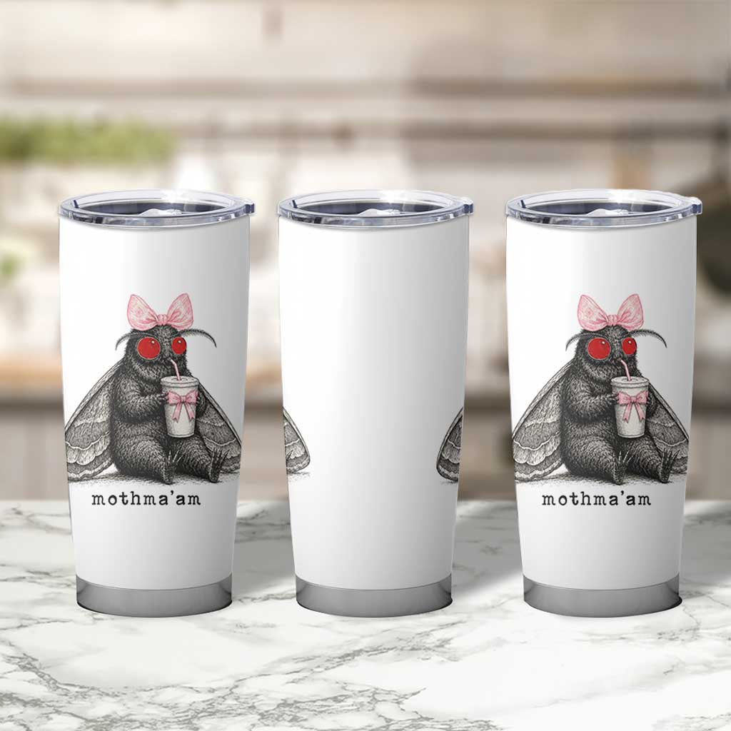 Funny Mothman Mothma'am Cute Pink Bow Coquette Tumbler Cup