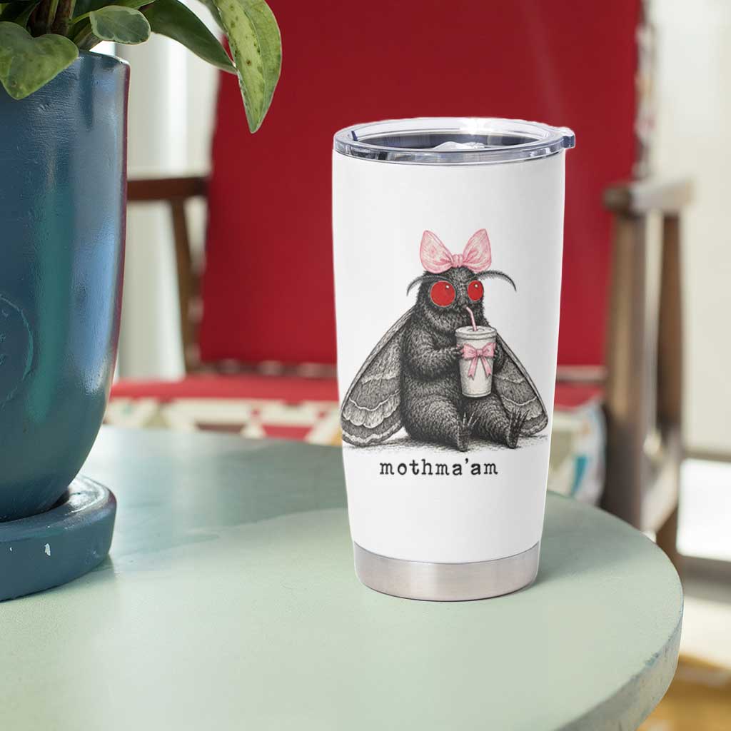 Funny Mothman Mothma'am Cute Pink Bow Coquette Tumbler Cup