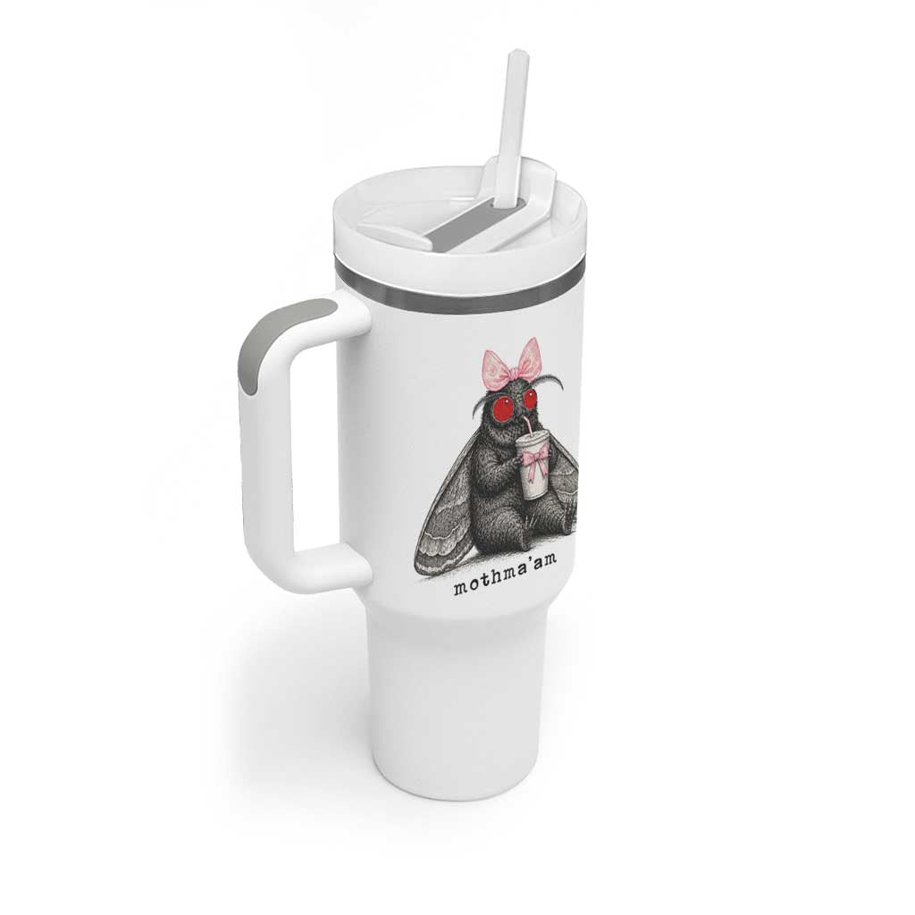 Funny Mothman Mothma'am Cute Pink Bow Coquette Tumbler With Handle