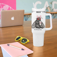 Funny Mothman Mothma'am Cute Pink Bow Coquette Tumbler With Handle