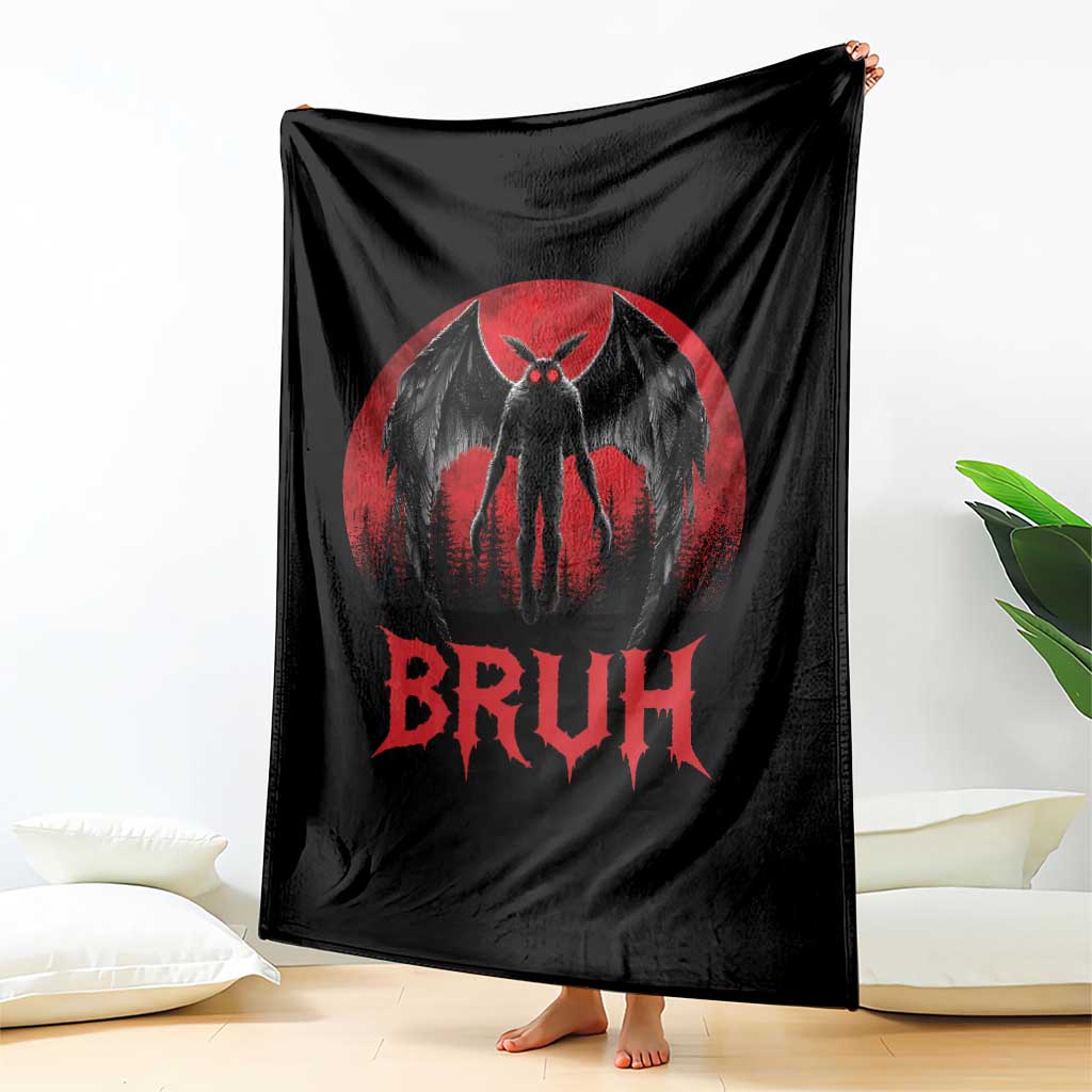 Funny Bruh Mothman Throw Blanket Cryptozoology Cryptid Humor Weirdcore Horror Moon
