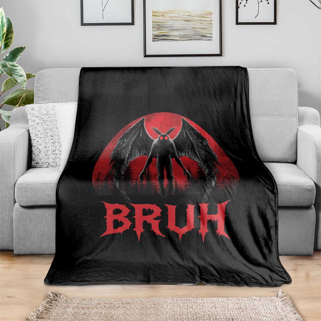 Funny Bruh Mothman Throw Blanket Cryptozoology Cryptid Humor Weirdcore Horror Moon