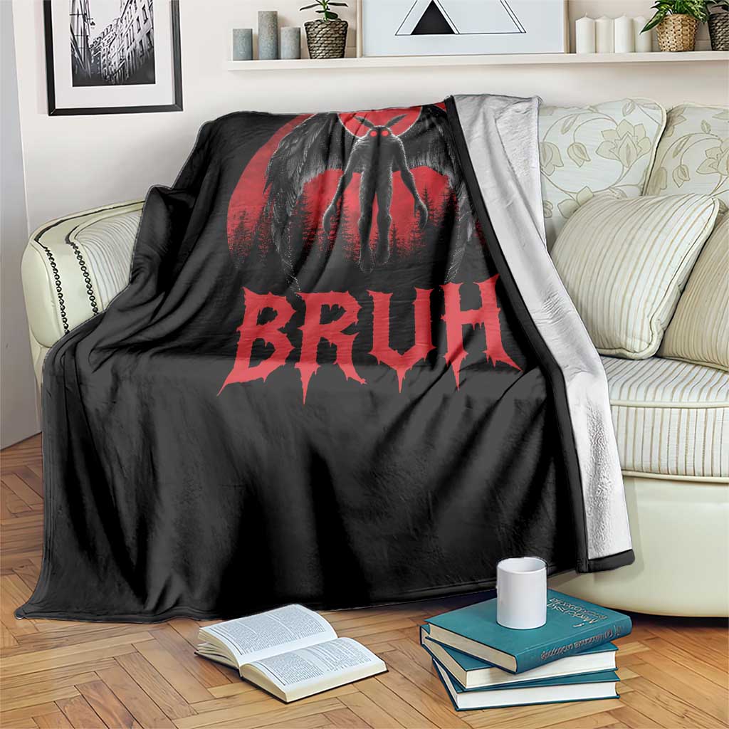 Funny Bruh Mothman Throw Blanket Cryptozoology Cryptid Humor Weirdcore Horror Moon