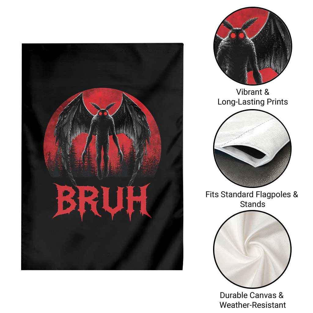 Funny Bruh Mothman Garden Flag Cryptozoology Cryptid Humor Weirdcore Horror Moon
