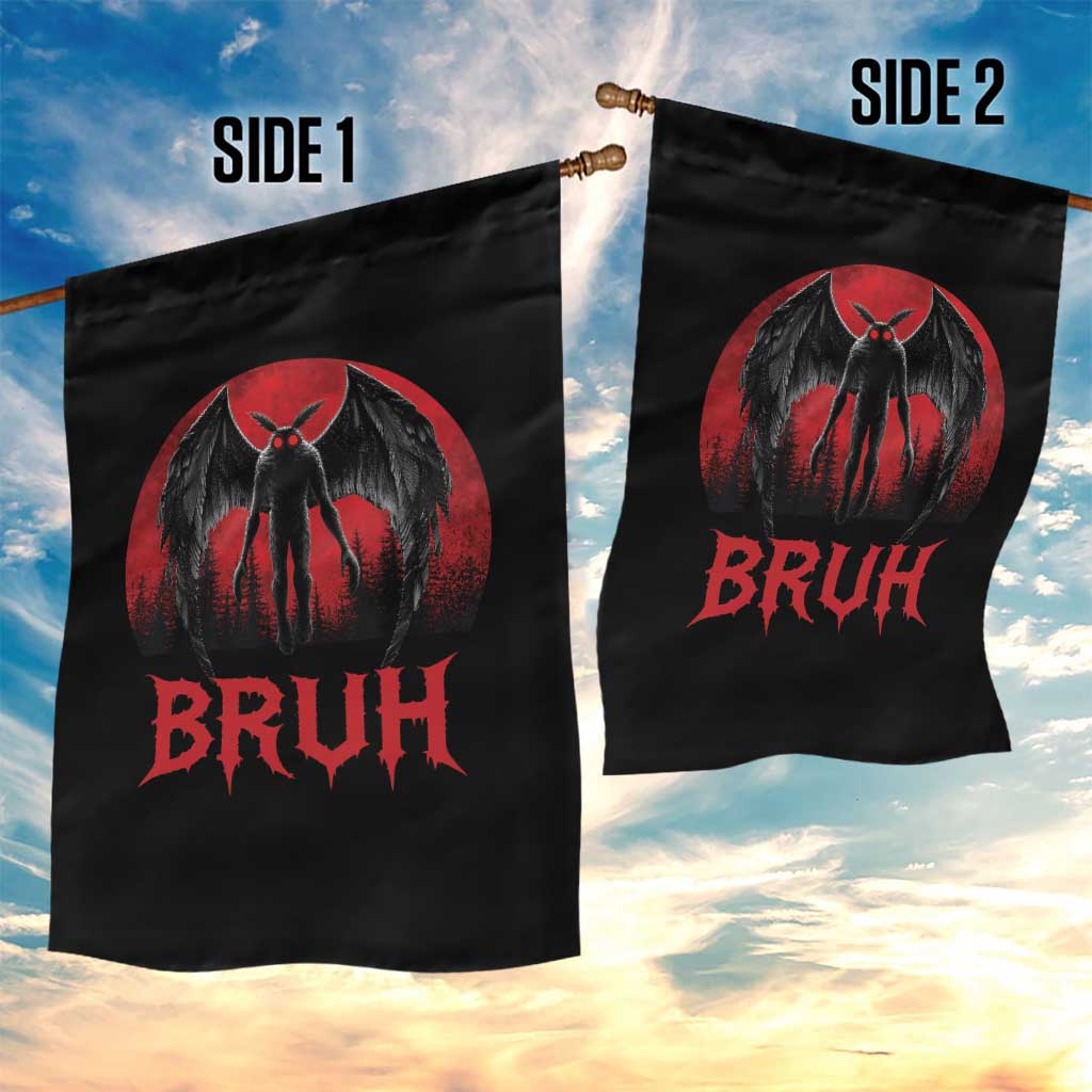 Funny Bruh Mothman Garden Flag Cryptozoology Cryptid Humor Weirdcore Horror Moon