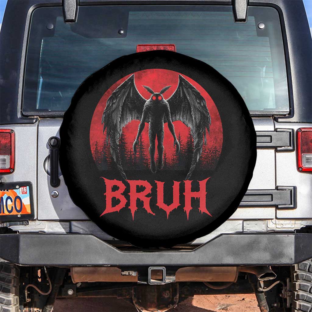 Funny Bruh Mothman Spare Tire Cover Cryptozoology Cryptid Humor Weirdcore Horror Moon