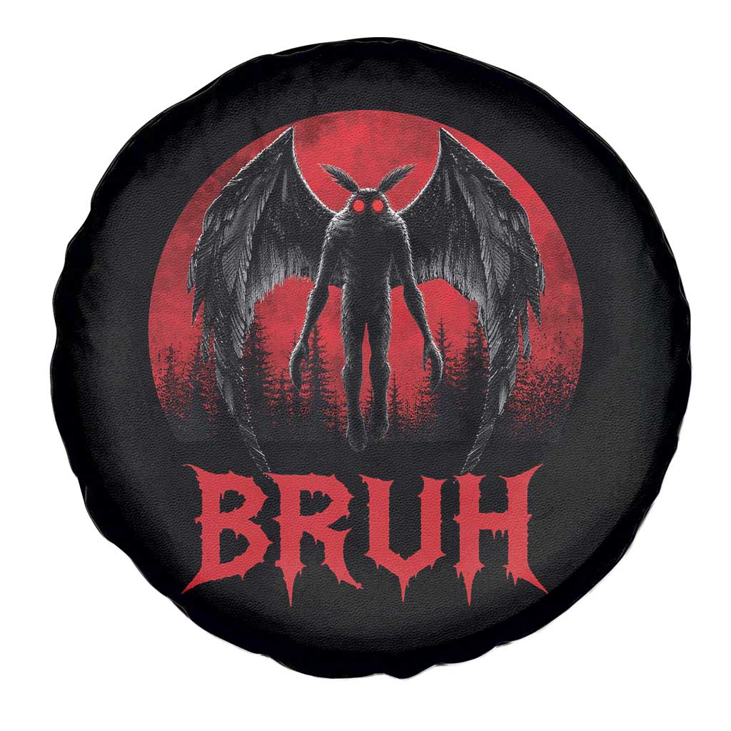 Funny Bruh Mothman Spare Tire Cover Cryptozoology Cryptid Humor Weirdcore Horror Moon