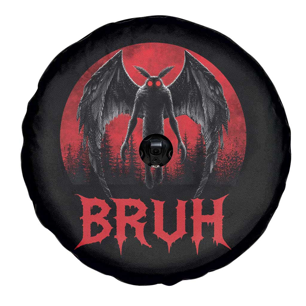 Funny Bruh Mothman Spare Tire Cover Cryptozoology Cryptid Humor Weirdcore Horror Moon