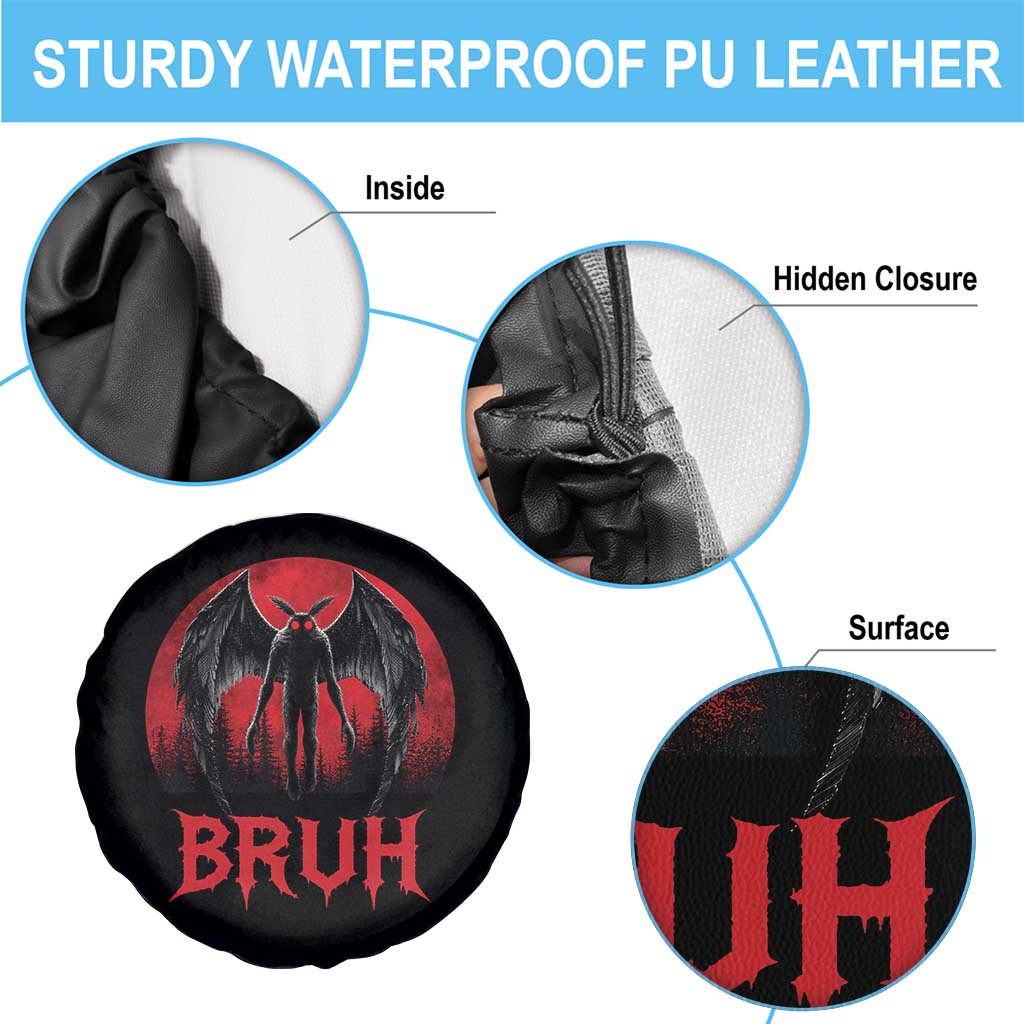 Funny Bruh Mothman Spare Tire Cover Cryptozoology Cryptid Humor Weirdcore Horror Moon