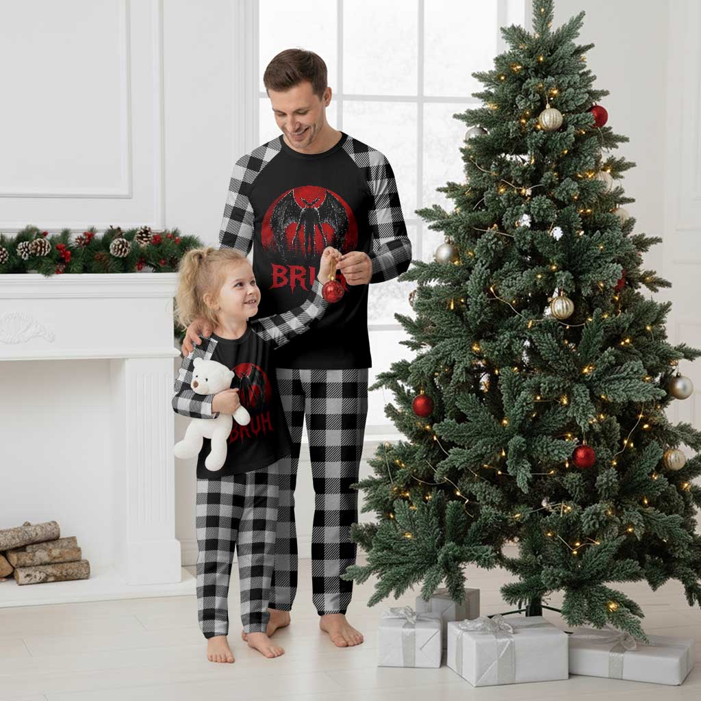 Funny Bruh Mothman Plaid Pajama Set Cryptozoology Cryptid Humor Weirdcore Horror Moon