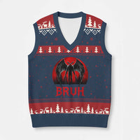 Funny Bruh Mothman V-Neck Knit Sweater Vest Cryptozoology Cryptid Humor Weirdcore Horror Moon