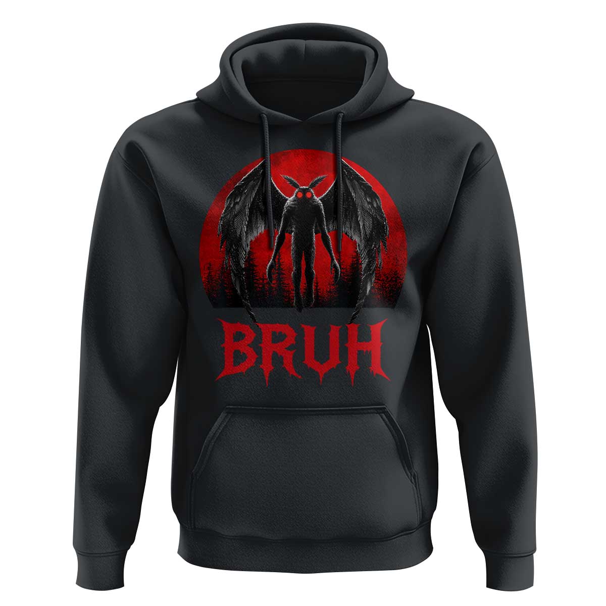 Funny Bruh Mothman Hoodie Cryptozoology Cryptid Humor Weirdcore Horror Moon