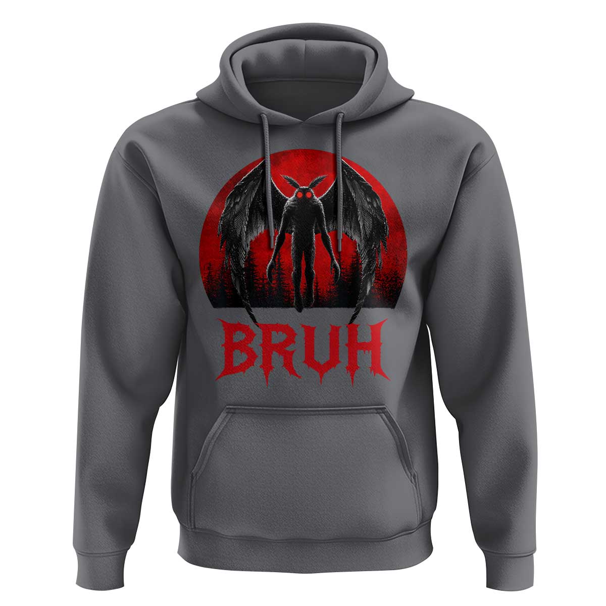 Funny Bruh Mothman Hoodie Cryptozoology Cryptid Humor Weirdcore Horror Moon