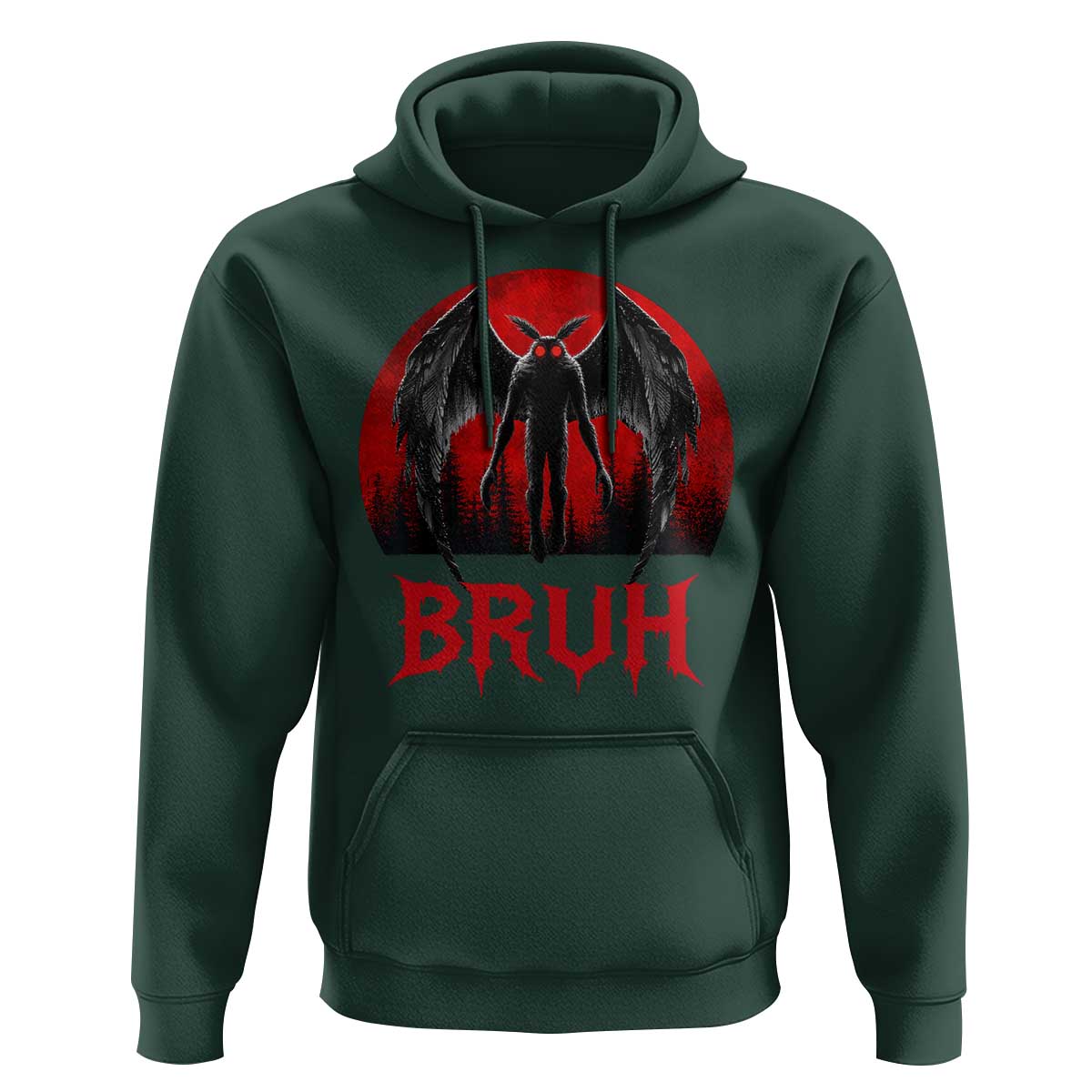 Funny Bruh Mothman Hoodie Cryptozoology Cryptid Humor Weirdcore Horror Moon